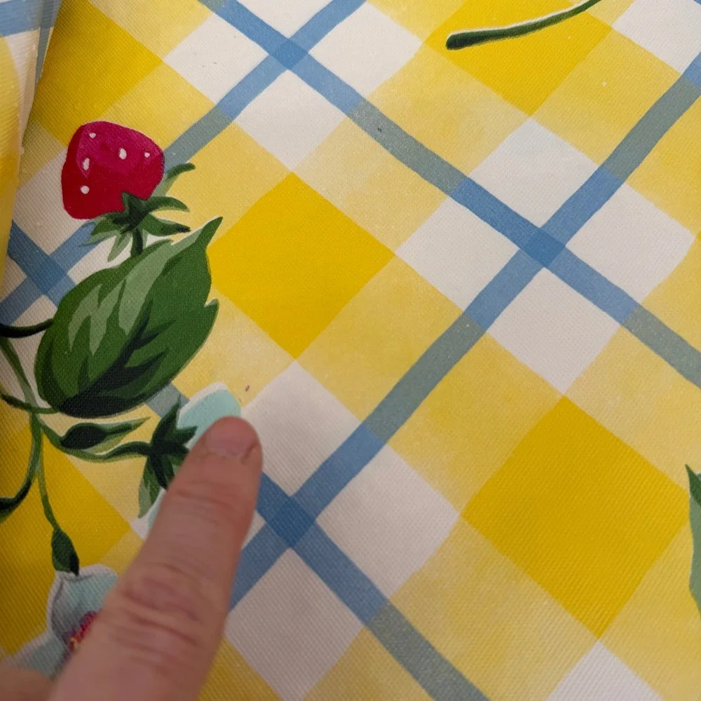 Vinyl Placemats‎ Yellow Gingham Strawberry Print Set of 10 Cottage Core Boho